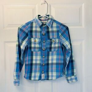 Abercrombie Kids Blue and Green Plaid Button Muscle Down Shirt